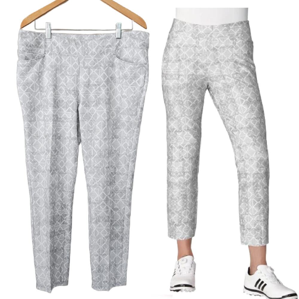 ADIDAS Womens Large Ultimate 365 Adistar Gray Printed Golf Ankle Pants Ankle